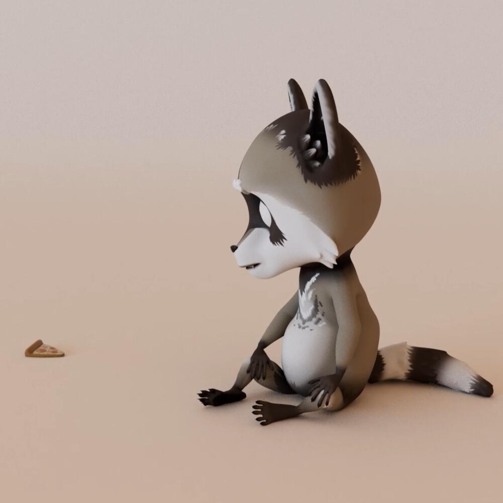 Racoon and his pizza toy